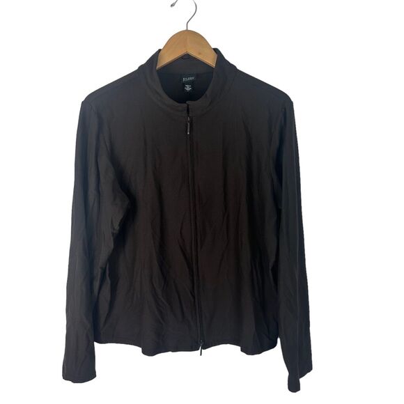 Eileen Fisher Lightweight Jacket Top Full Zip‎ Brown Stretch Size Large USA Made - Picture 1 of 9